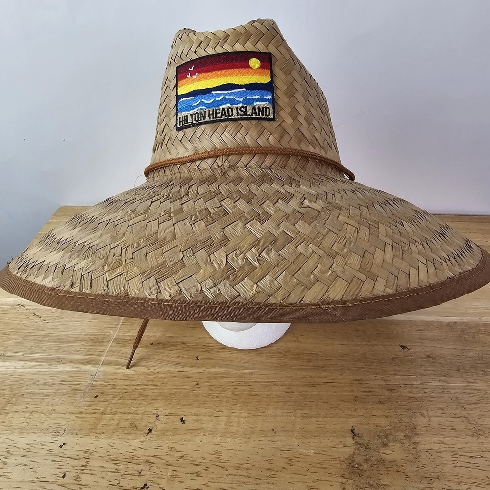 Hilton Head Island Mens Canopy Woven Straw Hat Fishing‎ Vacation Drawstring